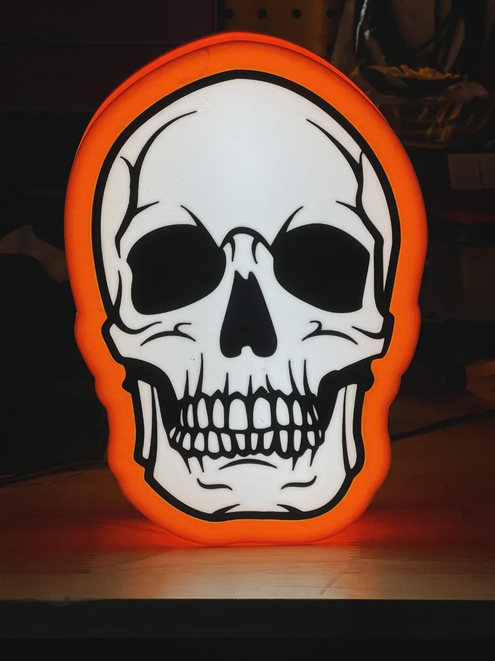 Halloween Totenkopf Orange LED Lampe - Leuchtbox