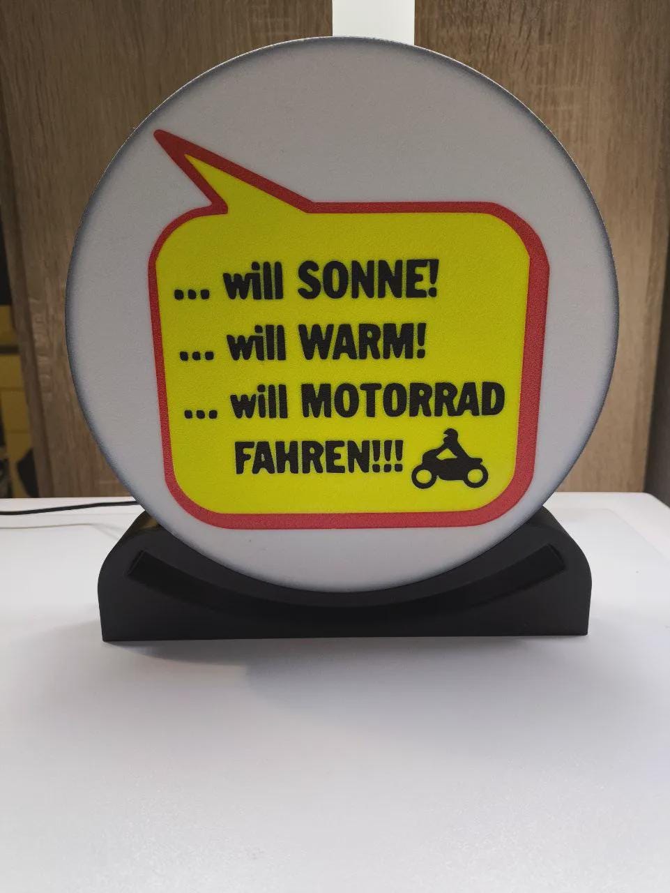 Motorrad Moped Will Sonne Will Warm LED Lampe - Leuchtbox