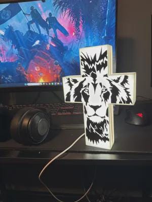 Glaube Jesus Kreuz Löwe LED Lampe - Leuchtbox