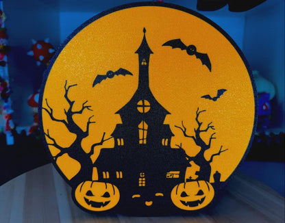 Halloween Grusel-Schloss LED Lampe - Leuchtbox