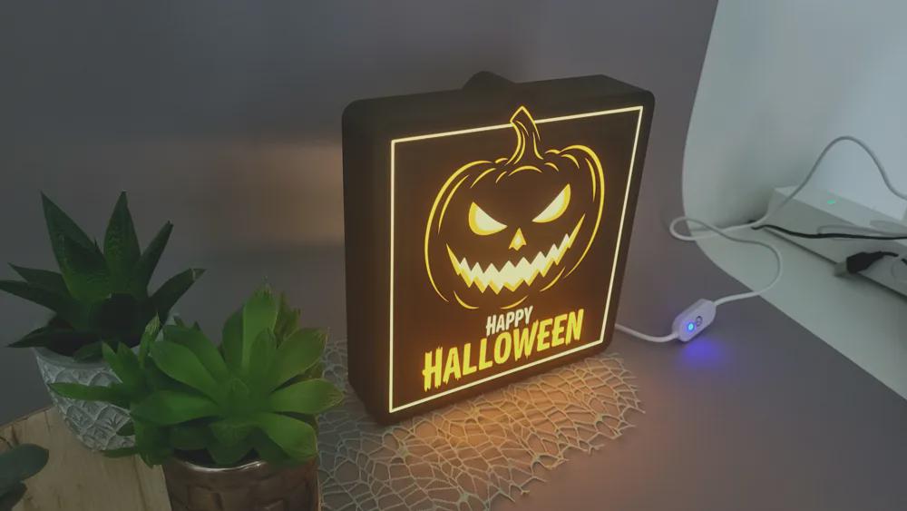 Halloween Kürbis Happy Halloween LED Lampe - Leuchtbox