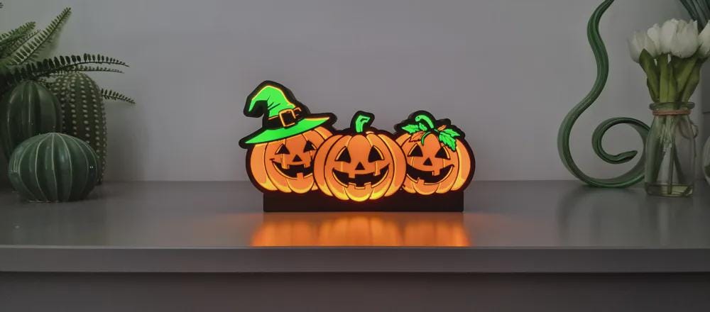 Halloween 3 Kürbisse LED Lampe - Leuchtbox