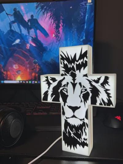 Glaube Jesus Kreuz Löwe LED Lampe - Leuchtbox