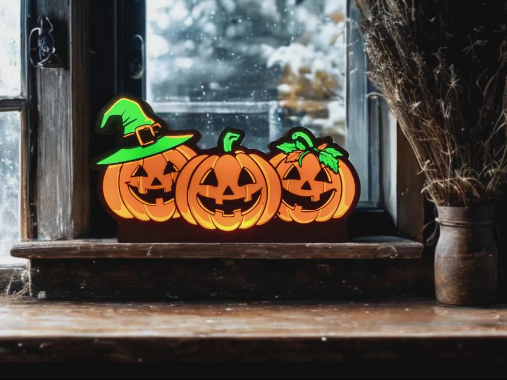 Halloween 3 Kürbisse LED Lampe - Leuchtbox