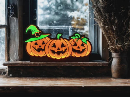 Halloween 3 Kürbisse LED Lampe - Leuchtbox