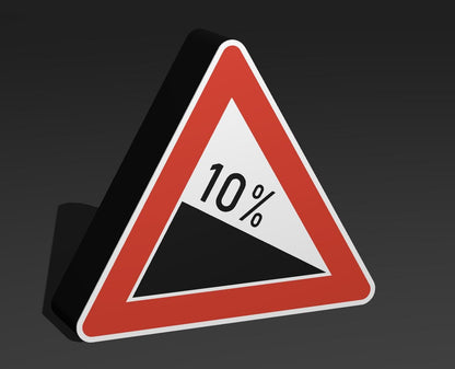 Gefälle 10% - Verkehrszeichen / Verkehrsschild / Warnzeichen Auto LED Lampe - Leuchtbox