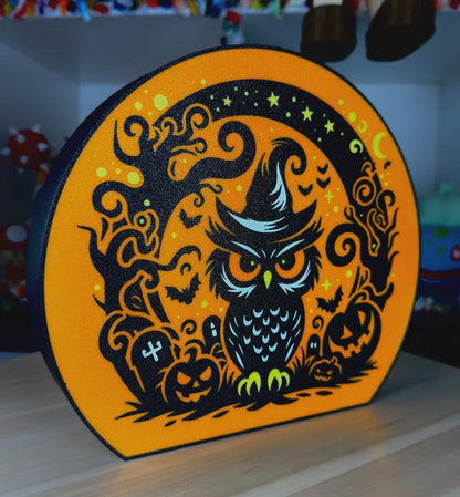 Halloween Gruselige Eule LED Lampe - Leuchtbox