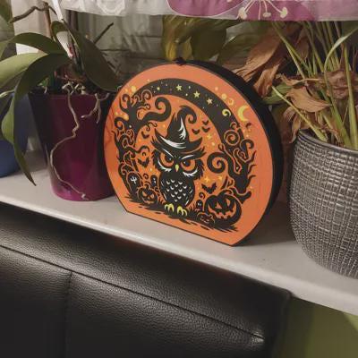 Halloween Gruselige Eule LED Lampe - Leuchtbox
