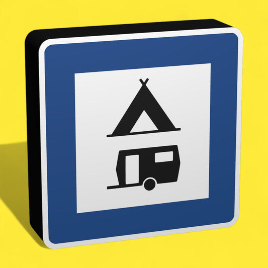 Zelt- und Wohnwagenplatz - Verkehrszeichen / Verkehrsschild / Warnzeichen Auto LED Lampe - Leuchtbox