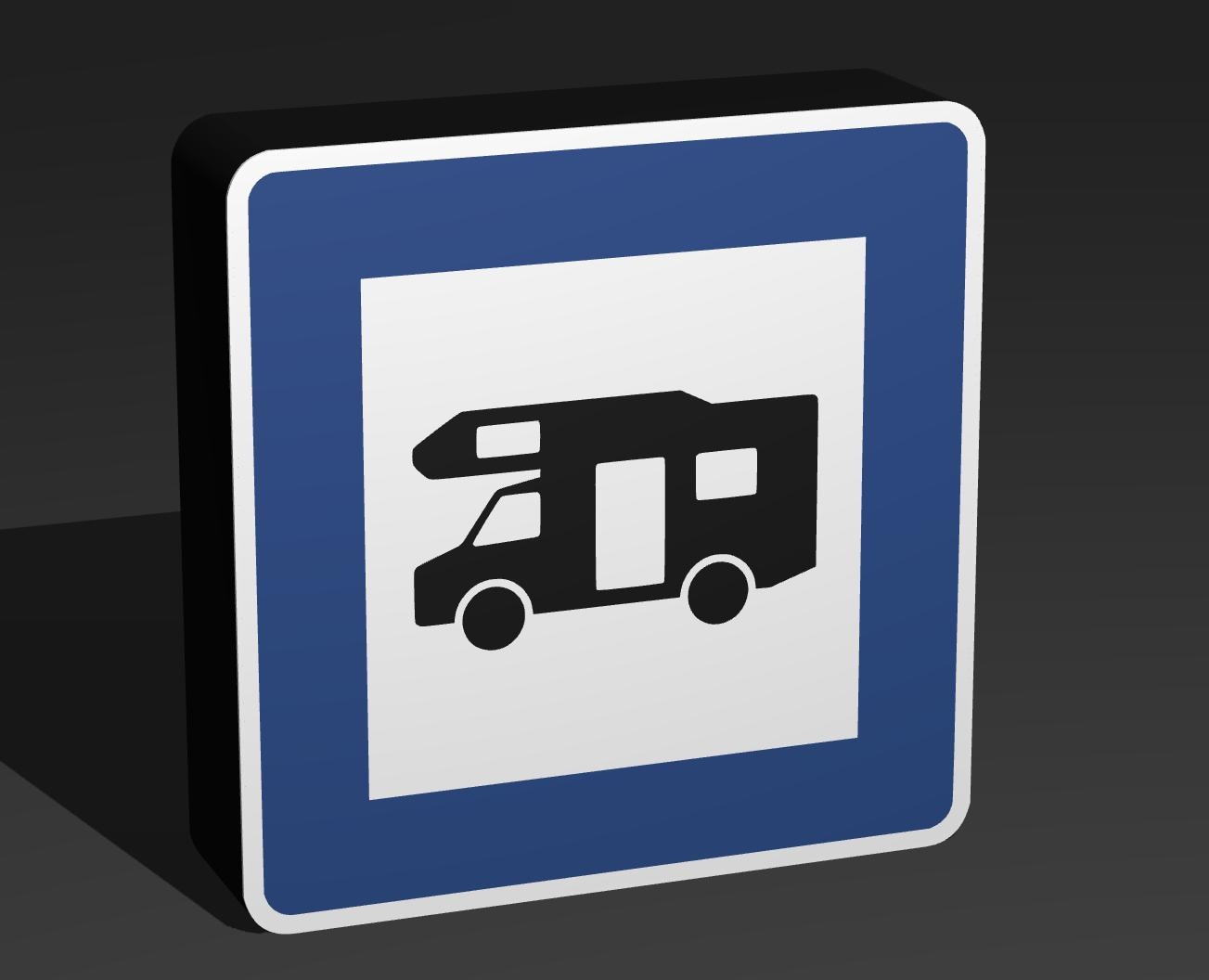 Wohnmobil- und Wohnwagenplatz - Verkehrszeichen / Verkehrsschild / Warnzeichen Auto LED Lampe - Leuchtbox