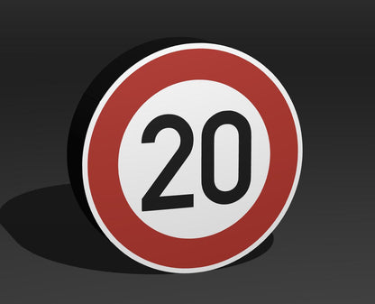 20 KMH Geschwindigkeitsbegrenzung - Verkehrszeichen / Verkehrsschild / Warnzeichen Auto LED Lampe - Leuchtbox