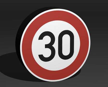 30 KMH Geschwindigkeitsbegrenzung - Verkehrszeichen / Verkehrsschild / Warnzeichen Auto LED Lampe - Leuchtbox