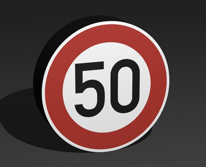 50 KMH Geschwindigkeitsbegrenzung - Verkehrszeichen / Verkehrsschild / Warnzeichen Auto LED Lampe - Leuchtbox