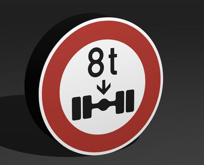Verbot für 8t Achsenlast - Verkehrszeichen / Verkehrsschild / Warnzeichen Auto LED Lampe - Leuchtbox
