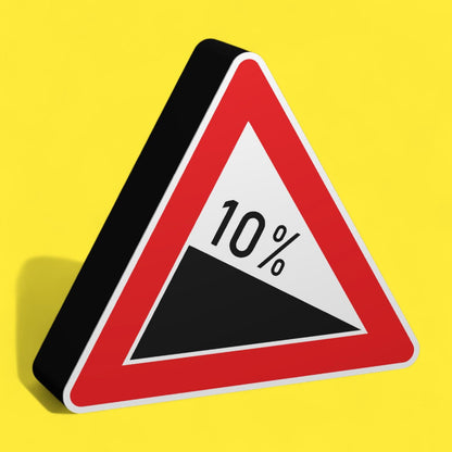 Gefälle 10% - Verkehrszeichen / Verkehrsschild / Warnzeichen Auto LED Lampe - Leuchtbox