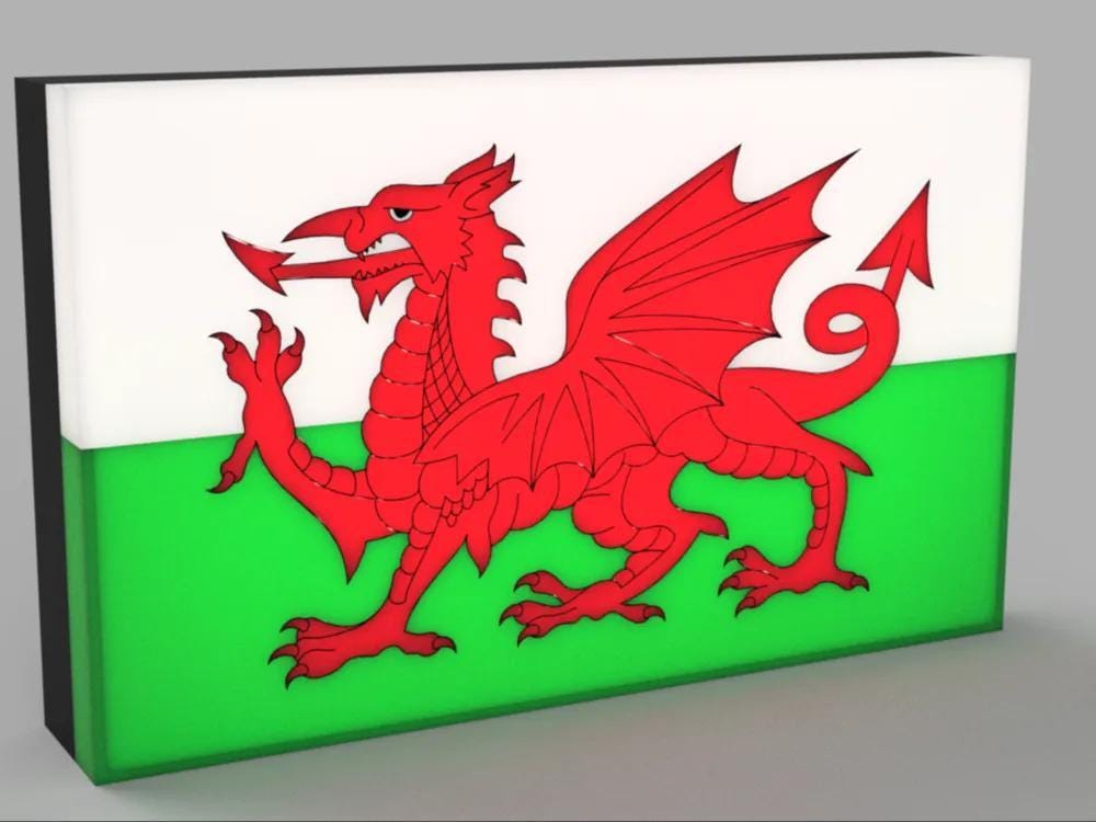 Flagge Wales LED Lampe - Leuchtbox