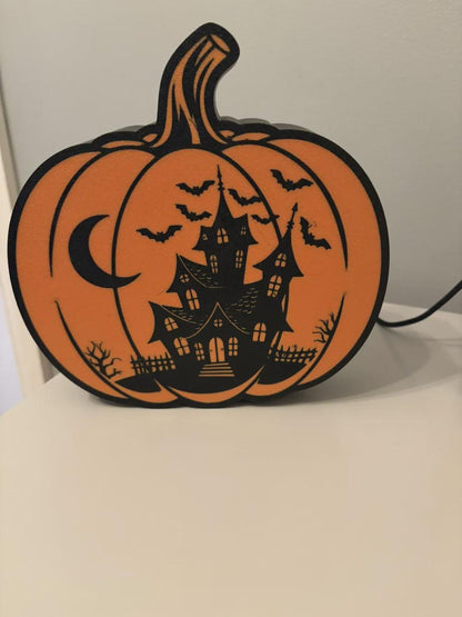 Halloween Kürbis Grusel-Schloss LED Lampe - Leuchtbox