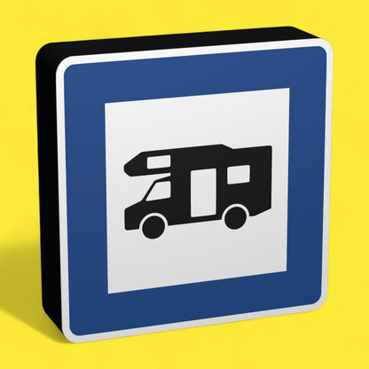 Wohnmobil- und Wohnwagenplatz - Verkehrszeichen / Verkehrsschild / Warnzeichen Auto LED Lampe - Leuchtbox