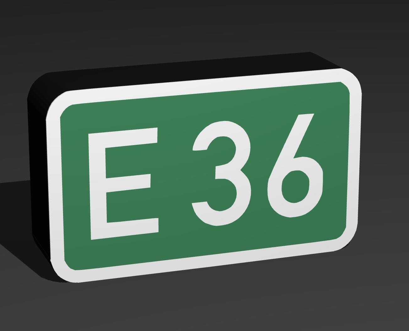 Nummernschild für Europastraßen E36 - Verkehrszeichen / Verkehrsschild / Warnzeichen Auto LED Lampe - Leuchtbox