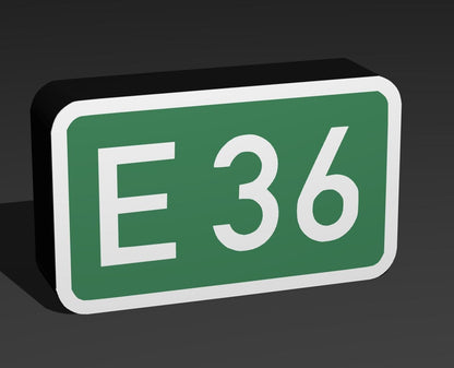 Nummernschild für Europastraßen E36 - Verkehrszeichen / Verkehrsschild / Warnzeichen Auto LED Lampe - Leuchtbox