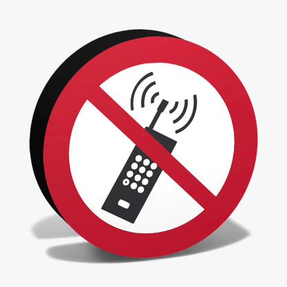 Eingeschaltete Mobiltelefone verboten Verbotszeichen ASR-Zeichen Lampe